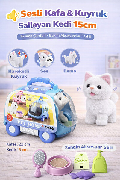 YILDIRIM OYUNCAK Taşıma Araba Çantalı Hareketli Pilli Kedi Set - Aksesuarlı H...