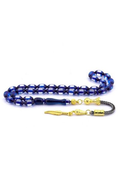 Midyat Gümüş Dünyası Men's Vernier Powder Amber Rosary with Yellow Tassel Design