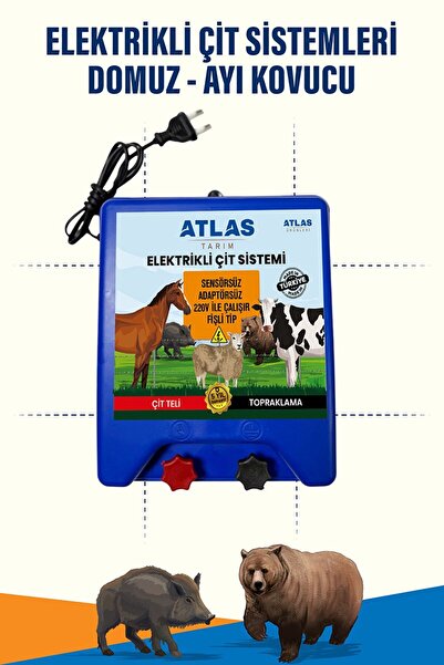 Atlas ELEKTRİKLİ ÇİT CİHAZI 220V FİŞLİ TAK ÇALIŞTIR 30.000 VOLT 5 YIL GARANTİ