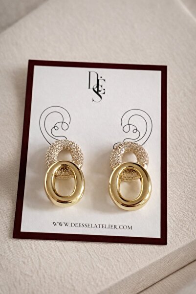 Deesse Latelier Gold Stone Double Ring Earrings