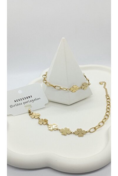 ndjewelry Gold Color Clover-Paperclip Bracelet