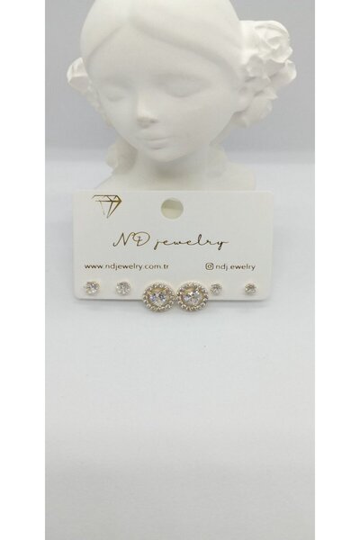 ndjewelry مجموعة أقراط من حجر الرغيف الفرنسي على شكل قلب ذهبي اللون