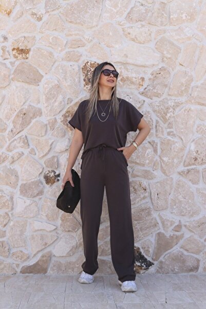 bytugcekaya Καφέ Σετ Παντελόνι και Μπλουζάκι από Ύφασμα Modal