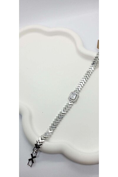ndjewelry Silver Color Fishbone Chain Baguette Stone Vip Series Bracelet