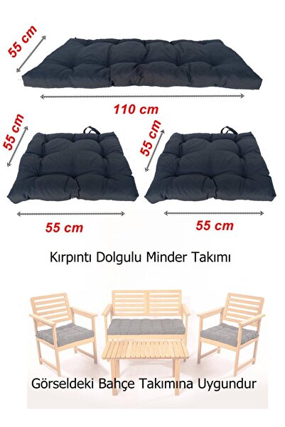 Yekta Home Bahçe Takımı Minder Seti Oturma Grubu 3 Parça Dolgulu Minder Takımı