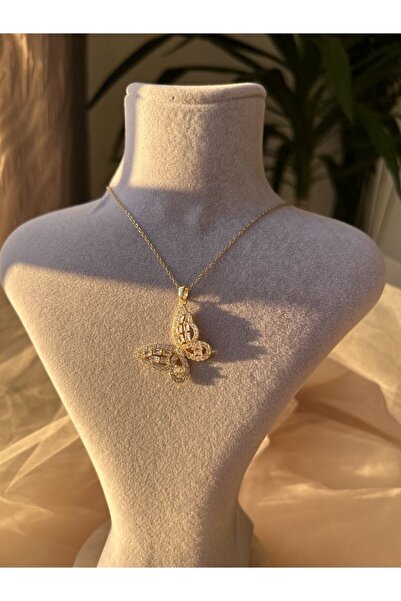 Doğaltaş Masalları Steel Necklace Gold Butterfly