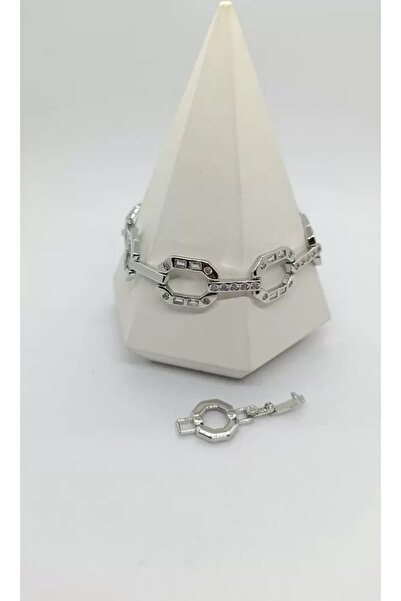 ndjewelry سوار بسلسلة فضية مع تفاصيل حلقات هندسية (17+2 سم)