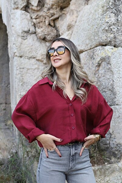 bytugcekaya Bordo Viskon Standart Beden Gömlek