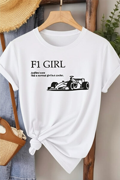 l'eivor Γυναικείο βαμβακερό λευκό μπλουζάκι με στάμπα F1 Girls