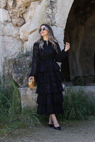 bytugcekaya Φόρεμα με λεπτομέρεια σχεδίου μαύρο στρώματος κεντήματος