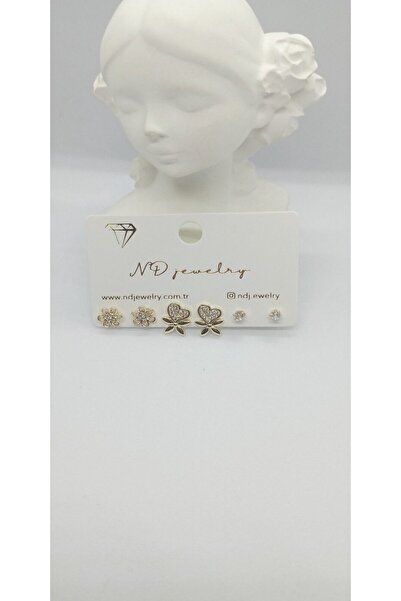 ndjewelry مجموعة أقراط على شكل قلب وزهرة ذهبية اللون