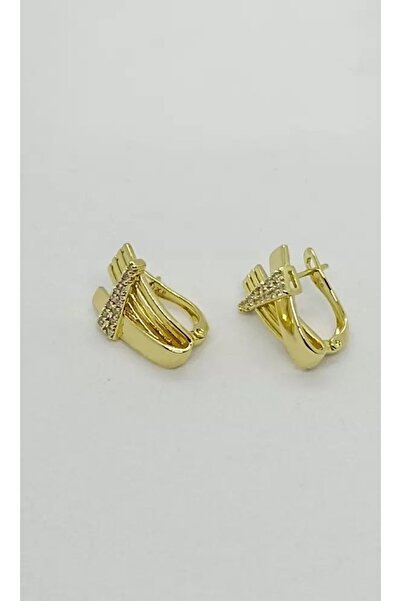 ndjewelry حلق ذهبي عصري من طبقات مرصّع بالأحجار