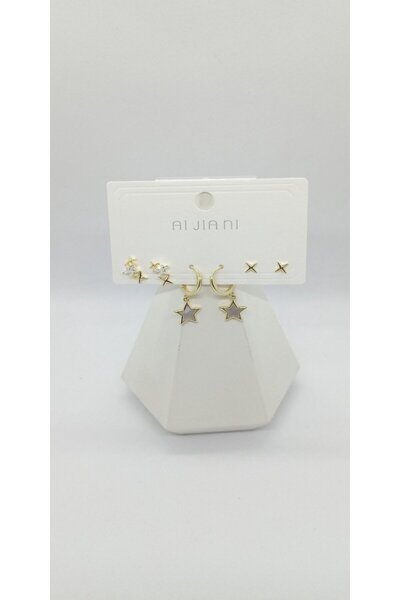 ndjewelry مجموعة أقراط نجمة ذهبية اللون
