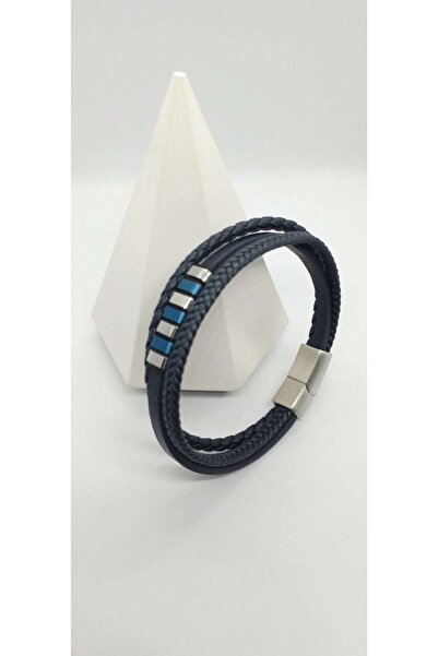 ndjewelry سوار جلدي باللون الأزرق الداكن