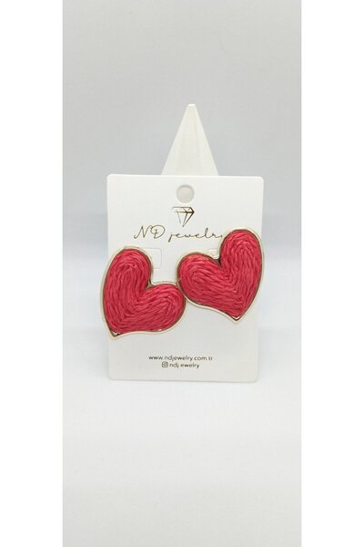 ndjewelry Gold Detail Red Color Wicker Heart Earrings