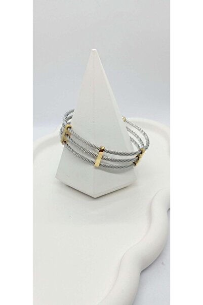 ndjewelry سوار من أسلاك الفولاذ من القش ذو مظهر ثلاثي ذهبي ومفصل