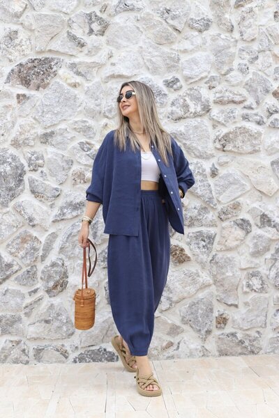 bytugcekaya Σετ Πουκάμισο και Παντελόνι Σαλβάρ σε Ναυτικό Μπλε