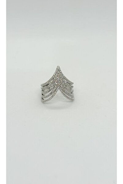 ndjewelry خاتم لامع على شكل حرف V - تصميم فضي مميز