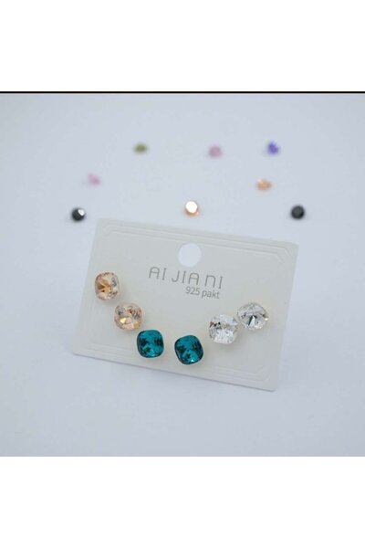 ndjewelry مجموعة أقراط من الحجر ذو النمط المربع بثلاثة ألوان