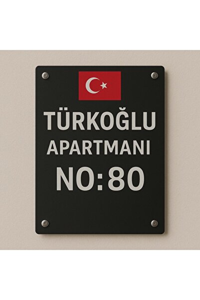 Outdoor One Kişiye Özel Türk Bayrağı Kapı İsimliği | Yazılı Pleksi Apartman &...