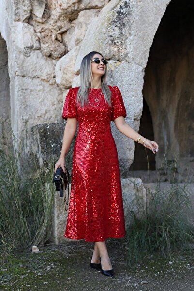 bytugcekaya Φόρεμα με κόκκινο μπαλόνι με παγιέτες