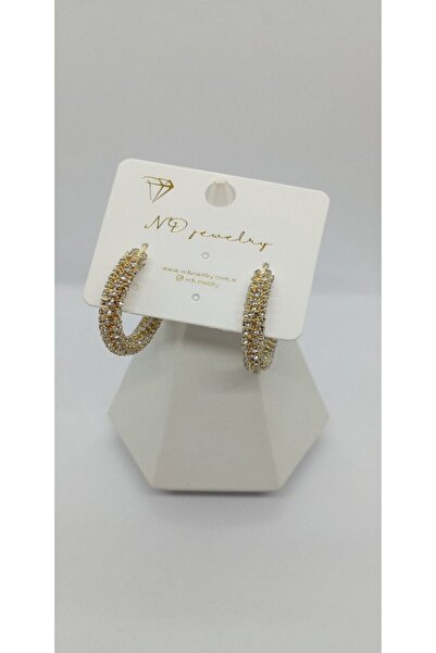 ndjewelry حلق بتفاصيل حجر ذهبي اللون