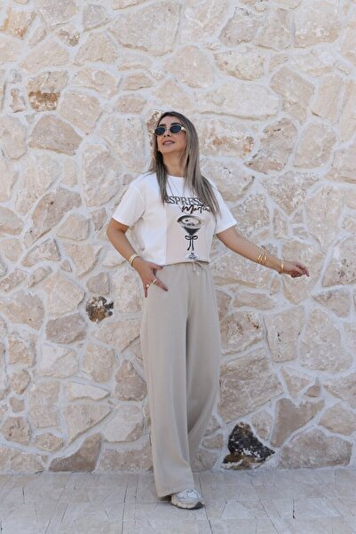 bytugcekaya Παντελόνι από πέτρινη γαμπαρντίνα με ελαστική μέση