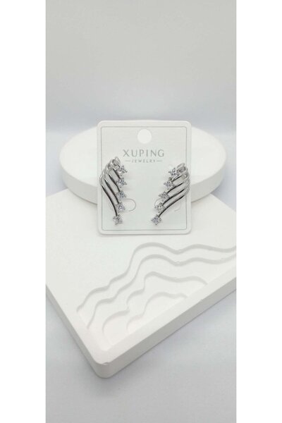 ndjewelry Silver Color Stone Detail Asymmetric Earrings