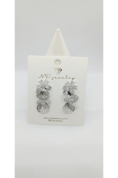 ndjewelry Silver Color Stone Flower and Oyster Figured Dangle Earrings