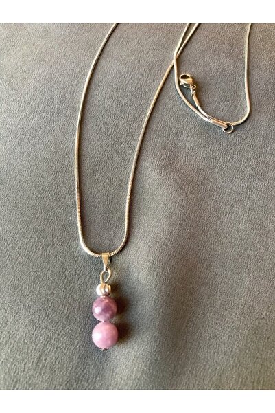 Doğaltaş Masalları Steel Lepidolite Stone Necklace
