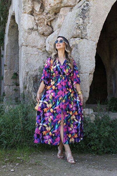 bytugcekaya Φόρεμα σε μωβ χρώμα με μανίκι και λεπτομέρεια με σκίσιμο