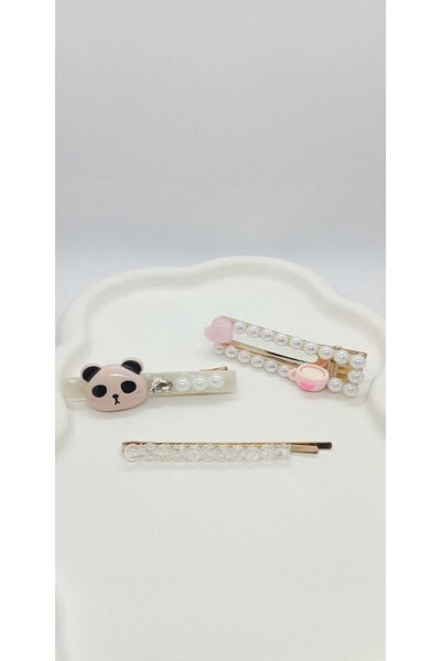ndjewelry Set Buckle with Pink Teddy Bear and Pearls