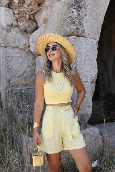 bytugcekaya Κίτρινο βασικό Crop Top