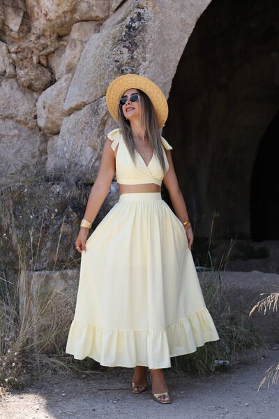 bytugcekaya Σετ φούστα με κίτρινο δέσιμο με λεπτομέρεια μπουστάκι