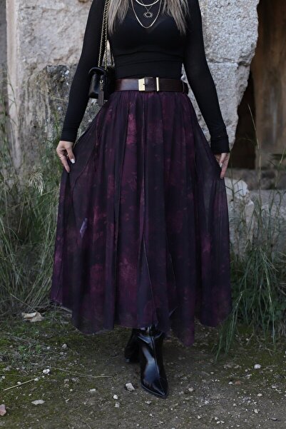 bytugcekaya Φούστα σιφόν με ελαστική μέση με σχέδιο