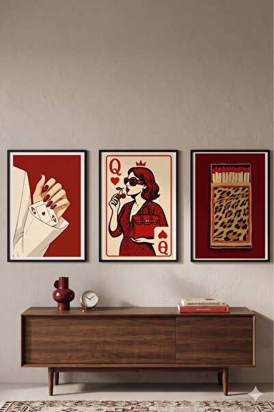 Sekiz8 Set de 3 tablouri cu poster înrămate negre minimaliste - Imprimare dig...