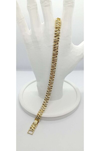 ndjewelry Drop Patterned Stone Detailed Gold Color Vip Series Bracelet