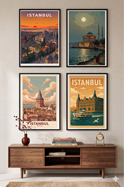 Sekiz8 Minimalist Siyah Çerçeveli 4'lü Poster Tablo Seti - Dijital Baskı 4CER-8