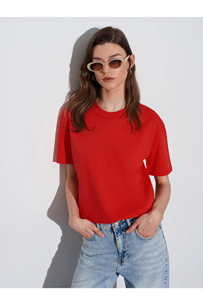 Dilvin 30312 100% βαμβακερό διακοσμητικό μπλουζάκι με ραμμένη λαιμόκοψη - Κόκ...