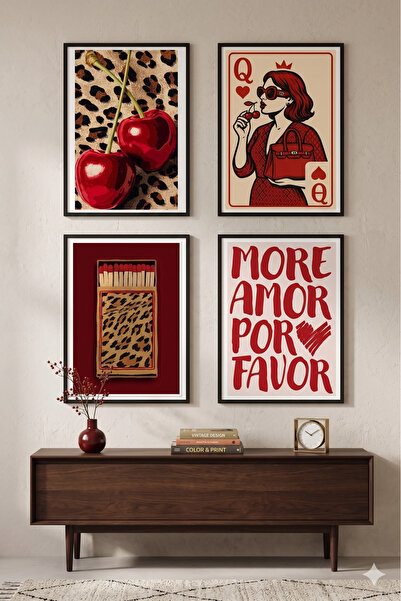 Sekiz8 Minimalist Siyah Çerçeveli 4'lü Poster Tablo Seti - Dijital Baskı 4CER-5