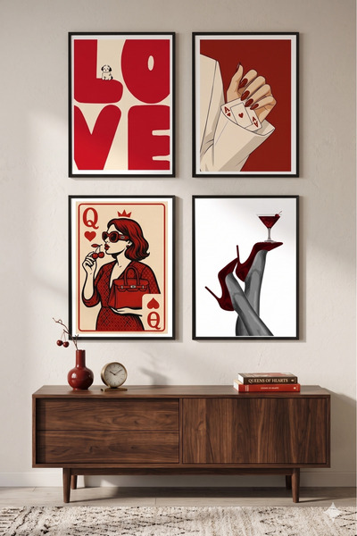 Sekiz8 Minimalist Siyah Çerçeveli 4'lü Poster Tablo Seti - Dijital Baskı 4CER-4