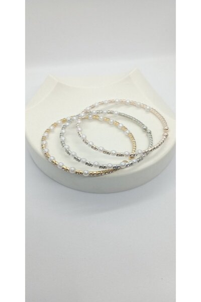 ndjewelry Pearl Detailed Triple Stretch Bracelet