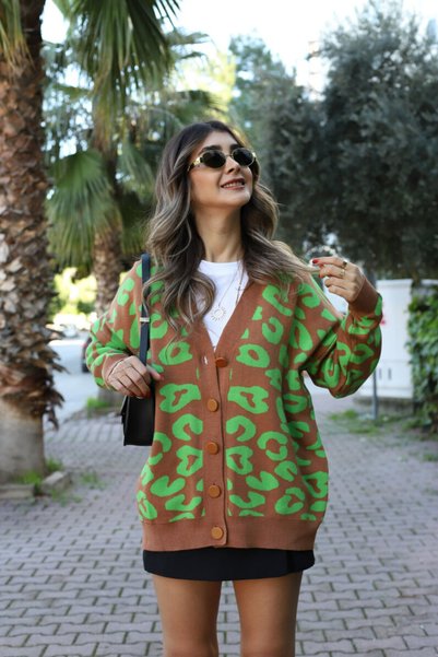 bytugcekaya Cardigan cu pete de mărime standard verde fistic