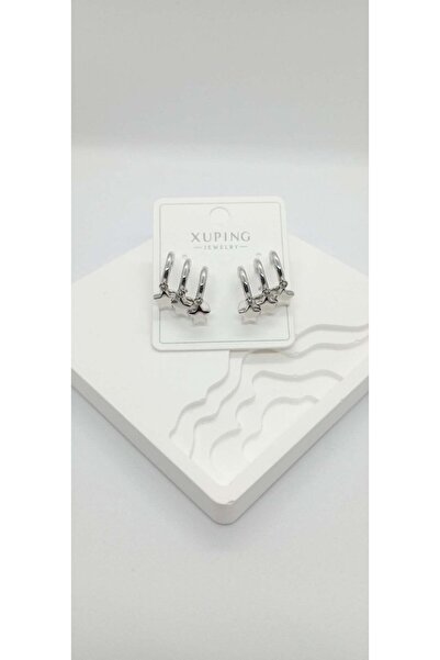 ndjewelry Silver Color Triple Appearance Plate Star Earrings