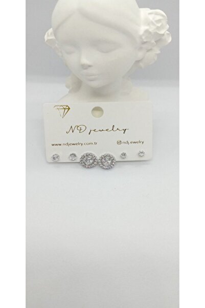 ndjewelry Silver Color Heart Baguette Stone Earring Set
