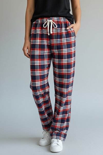 Lawina Giyim Unisex Plaid Red Navy Blue Patterned Checkered Pajamas Tracksuit