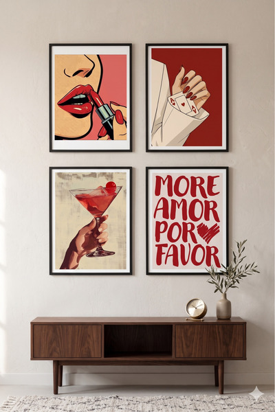 Sekiz8 Minimalist Siyah Çerçeveli 4'lü Poster Tablo Seti - Dijital Baskı 4CER-3