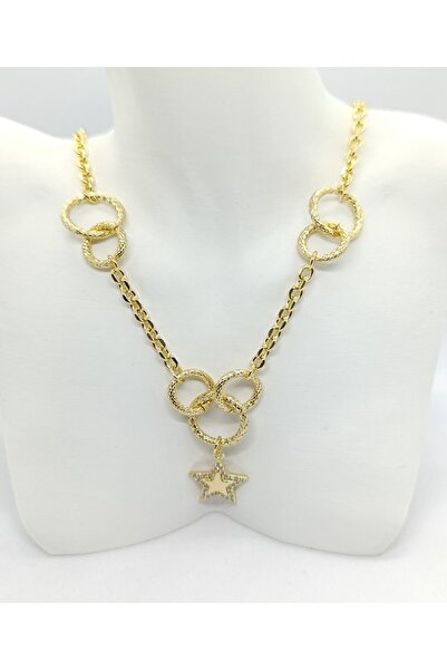 ndjewelry قلادة على شكل حلقة ونجمة باللون الذهبي (40+5 سم)