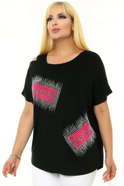 Kheos Βάρκα με στρογγυλό λαιμό παράθυρο πέτρα ώμου με εμπριμέ κοντό μανίκι νυ...