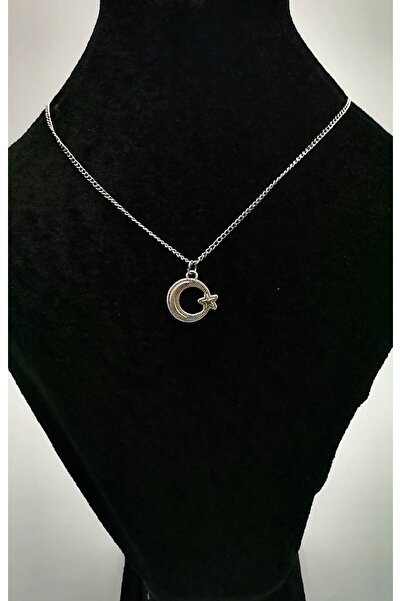 Monalisa Home Silver Chain Necklace with Crescent and Star Figures